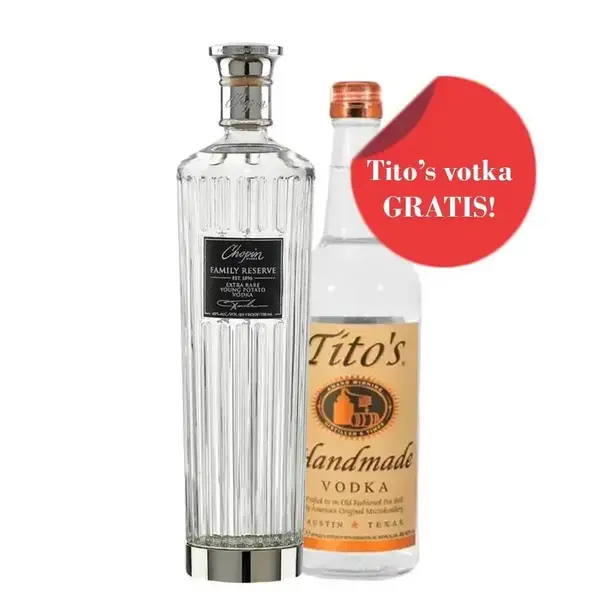 Uz Chopin Family Reserve 40% 0,7 L, TITO&#039;s vodka 40% 0.7L GRATIS