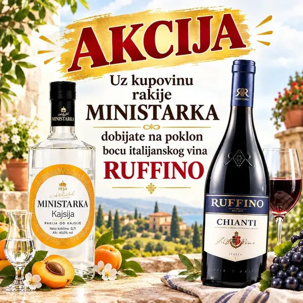 AKCIJA rakija MINISTARKA kajsija + vino Ruffino