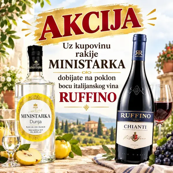 AKCIJA rakija MINISTARKA dunja + vino Ruffino