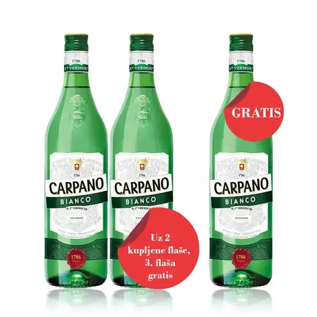 AKCIJA Carpano Bianco 14,9% 1L, za dve kupljene flaše, treća flaša gratis