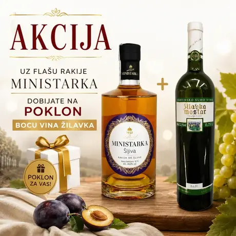 Akcija rakija MINISTARKA šljiva + vino Žilavka 