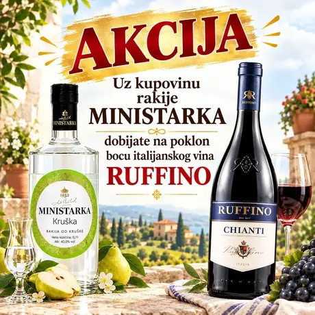AKCIJA rakija MINISTARKA kruška + vino Ruffino