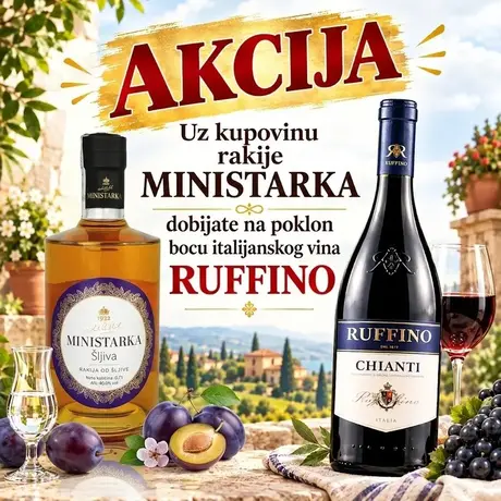 AKCIJA rakija MINISTARKA šljiva + vino Ruffino